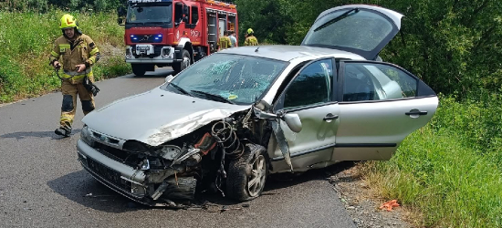 Czołowe zderzenie osobówek na trasie Mrzygłód – Końskie [FOTO]