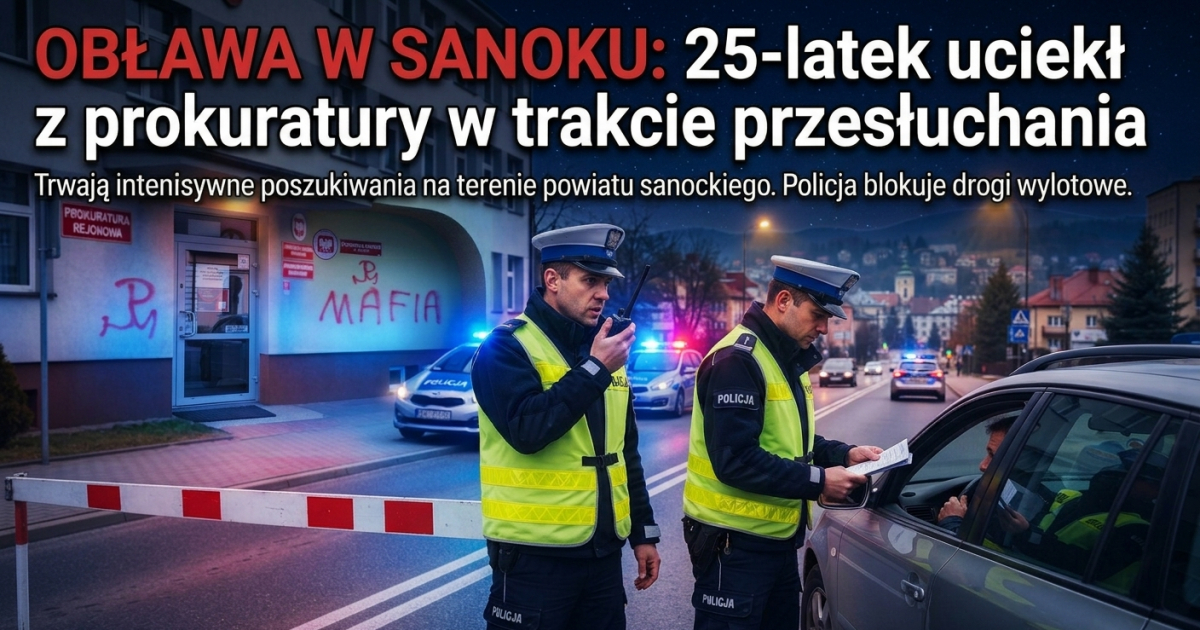 Obława w SANOKU: 25-latek uciekł z prokuratury w trakcie przesłuchania