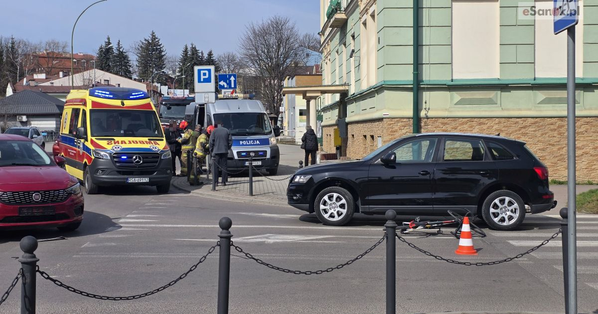 Z OSTATNIEJ CHWILI! Potrącenie rowerzysty na Jagiellońskiej w Sanoku! [VIDEO, ZDJĘCIA]