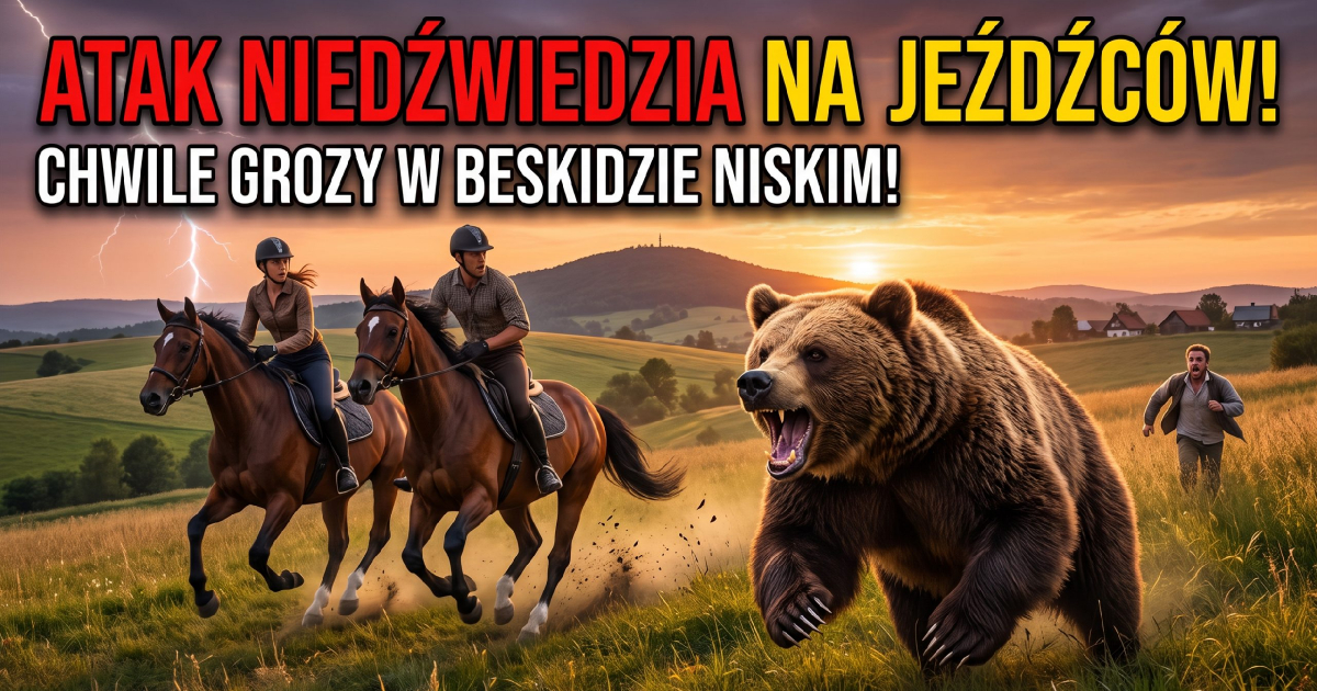 Chwile grozy w Czystogarbie. Niedźwiedź ruszył w pościg za ludźmi i końmi!