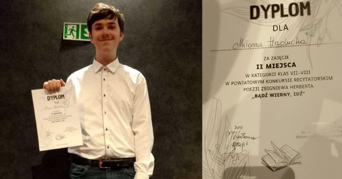 Sukces Miłosza Haducha w Powiatowym Konkursie Recytatorskim w Zagórzu