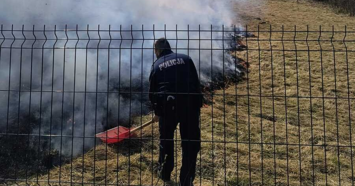 BYSTRE: Policjanci ugasili pożar łąki. Ogień zagrażał zabudowaniom [ZDJĘCIA]