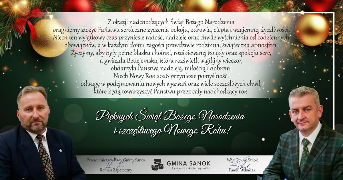 Życzenia świąteczno-noworoczne od władz Gminy Sanok