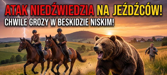 Chwile grozy w Czystogarbie. Niedźwiedź ruszył w pościg za ludźmi i końmi!