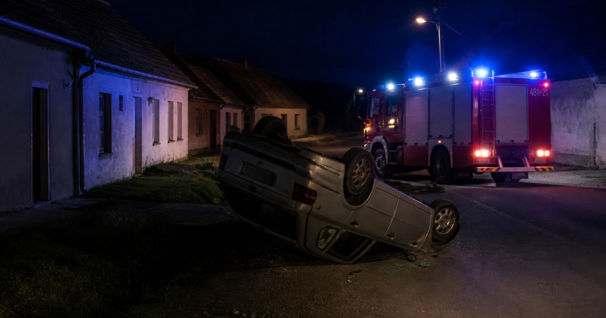 Nocna akcja służb w Besku. Samochód wywrócony na dach