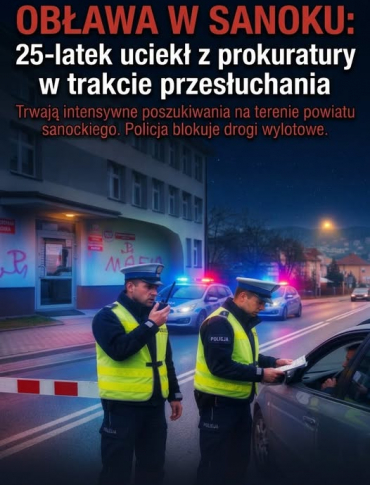 Obława w SANOKU: 25-latek uciekł z prokuratury w trakcie przesłuchania