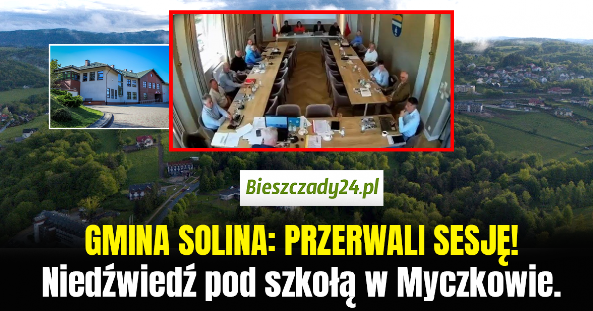 Niedźwiedź pod szkołą w Myczkowie. Przerwano sesje Rady Gminy Solina [VIDEO]